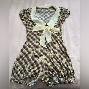 Kimchi Blue Brown and Cream Floral Checkered Romper